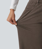Low Rise Wide Leg Casual Jeans with Pockets — Cocoa Dune Brown — view 8