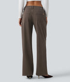 Low Rise Wide Leg Casual Jeans with Pockets — Cocoa Dune Brown — view 2