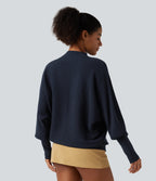 Mock Neck Batwing Long Sleeve Work Jumper — Navy — view 2