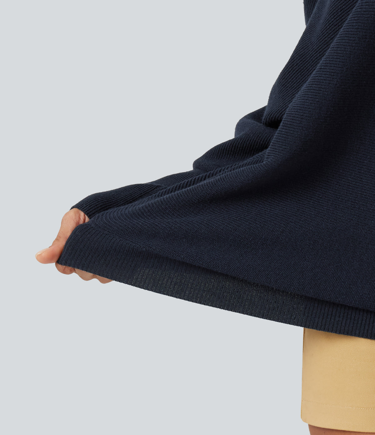 Mock Neck Batwing Long Sleeve Work Jumper — Navy — view 6
