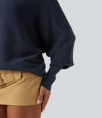 Mock Neck Batwing Long Sleeve Work Jumper — Navy — view 5