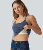 U Neck Built-in Bra Denim Casual Tank Top — Tide Blue Denim — view 1