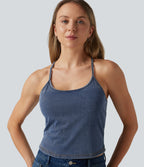 U Neck Built-in Bra Denim Casual Tank Top — Tide Blue Denim — view 6