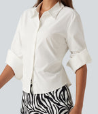 Long Sleeve Curved Hem Slim Work Shirt — White — view 6