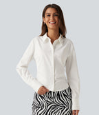 Long Sleeve Curved Hem Slim Work Shirt — White — view 4