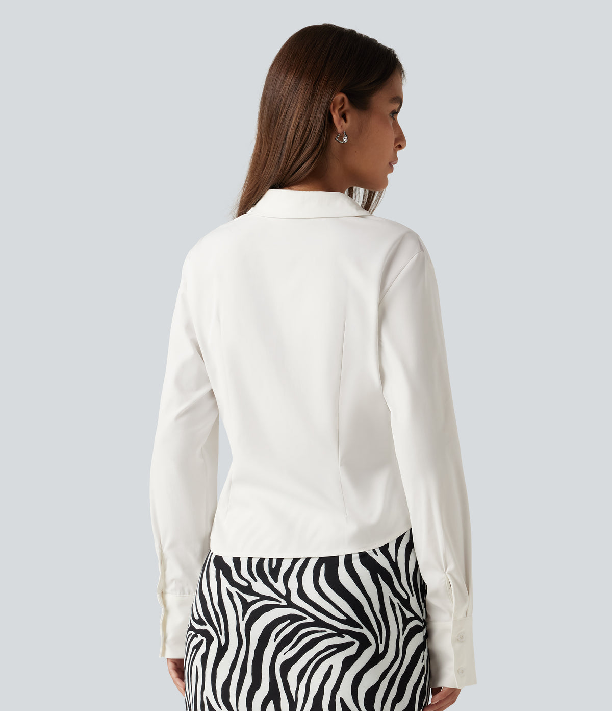 Long Sleeve Curved Hem Slim Work Shirt — White — view 2