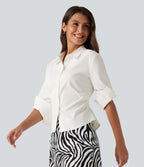 Long Sleeve Curved Hem Slim Work Shirt — White — view 3