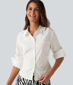 Long Sleeve Curved Hem Slim Work Shirt — White — view 5