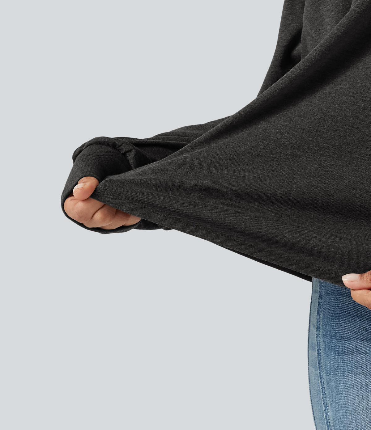 Sweetheart Neck Dropped Shoulder Long Sleeve Tie Back Casual Top — Mottled Carbon Black — view 7