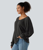 Sweetheart Neck Dropped Shoulder Long Sleeve Tie Back Casual Top — Mottled Carbon Black — view 3