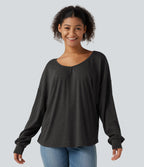 Sweetheart Neck Dropped Shoulder Long Sleeve Tie Back Casual Top — Mottled Carbon Black — view 4