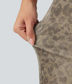 Mid Rise Wide Leg Leopard Denim Print French Terry Casual Sweatpants Jeans with Pockets — Golden Wild Leopard — view 6