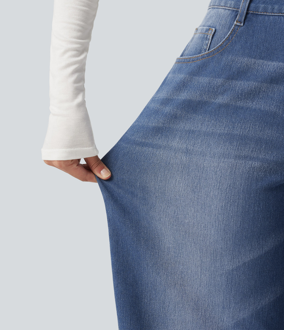 Mid Rise Barrel Leg Washed Casual Jeans with Pockets — Tide Blue Denim — view 6