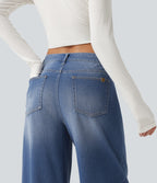 Mid Rise Barrel Leg Washed Casual Jeans with Pockets — Tide Blue Denim — view 5