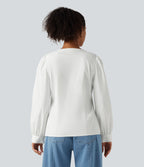 Henley Neck Puff Long Sleeve Casual Blouse — White — view 2