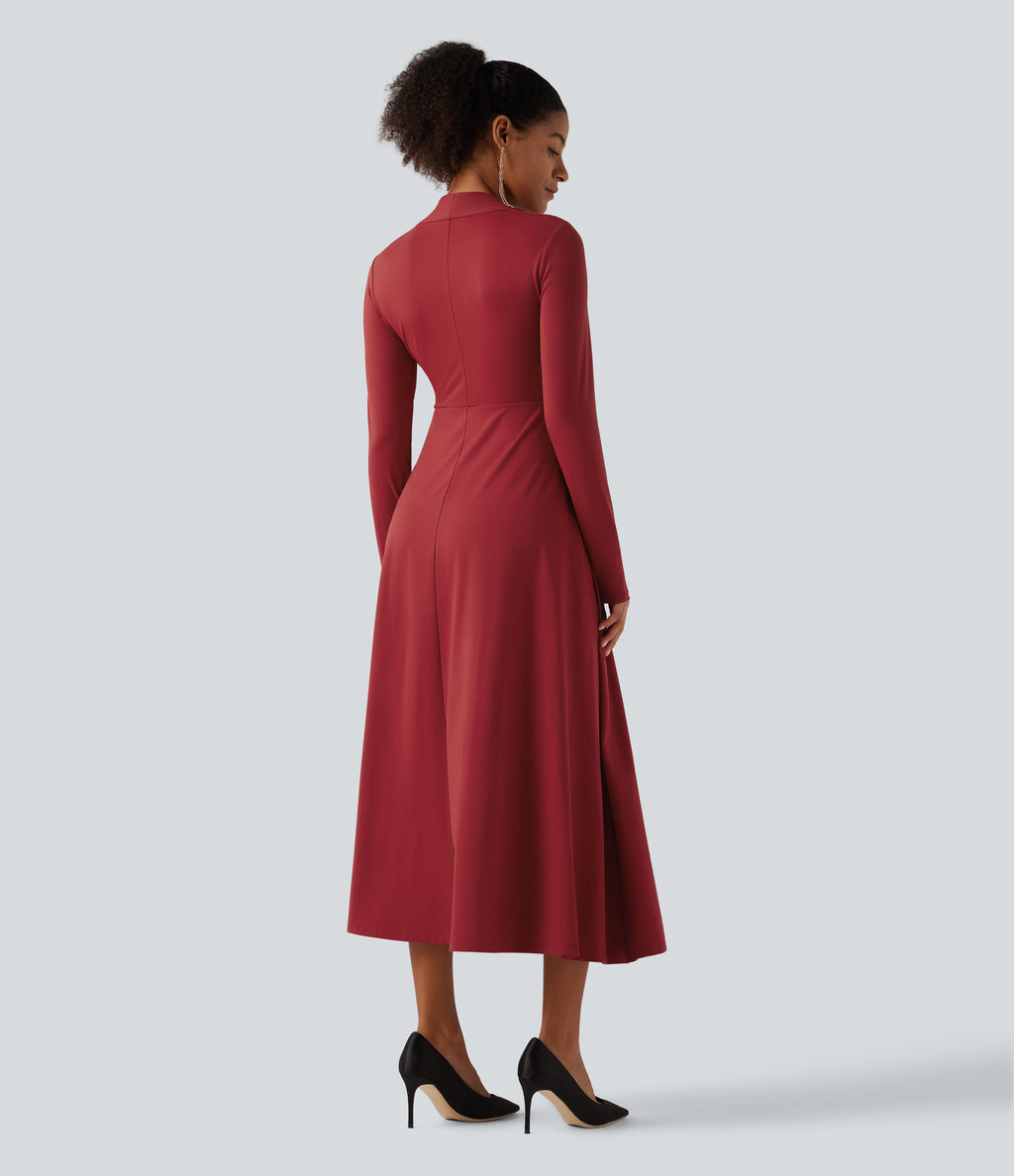 Queen Anne Neck Long Sleeve A-Line Party Midi Dress with Pockets — Emboldened — view 2