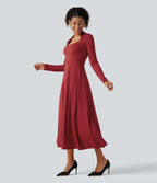 Queen Anne Neck Long Sleeve A-Line Party Midi Dress with Pockets — Emboldened — view 3