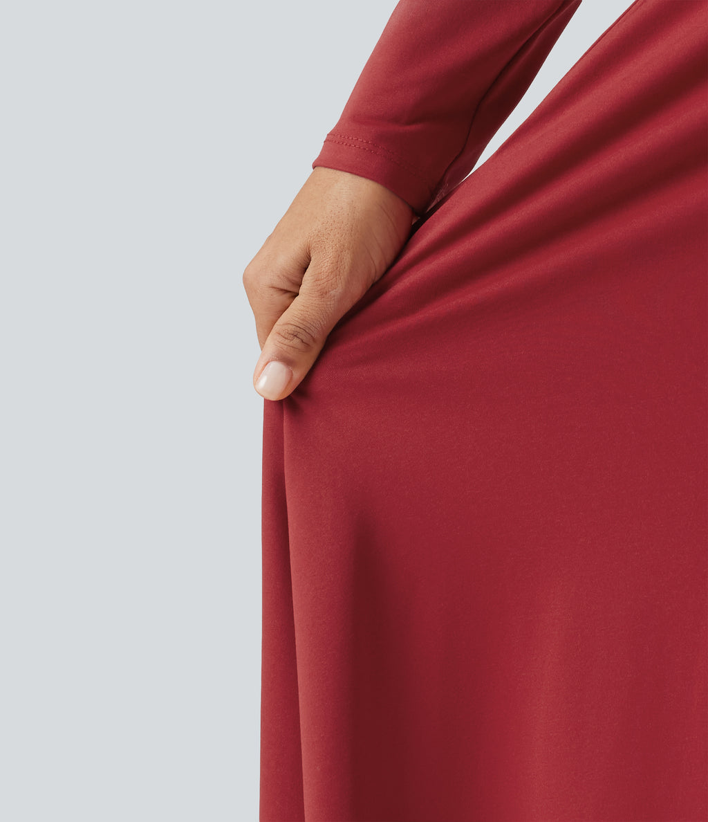 Queen Anne Neck Long Sleeve A-Line Party Midi Dress with Pockets — Emboldened — view 5