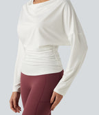 Cowl Neck Long Sleeve Cut Out Back Yoga Sports Top — White — view 8