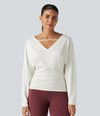 Cowl Neck Long Sleeve Cut Out Back Yoga Sports Top — White — view 6