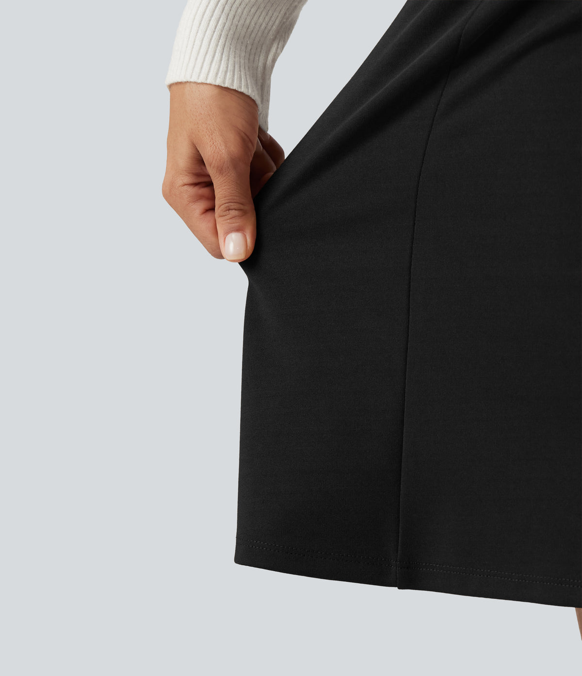 High Waisted A-Line Mini Work Skirt — Black — view 6