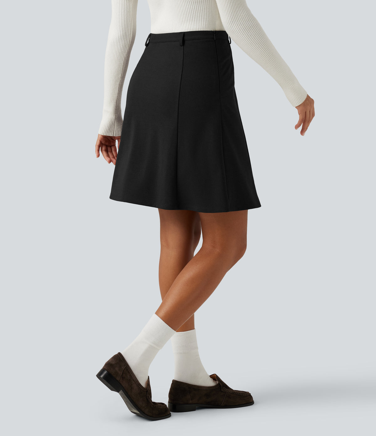 High Waisted A-Line Mini Work Skirt — Black — view 2