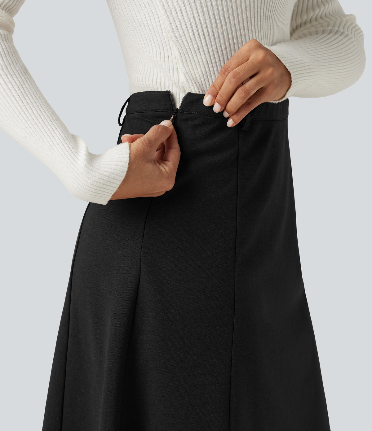 High Waisted A-Line Mini Work Skirt — Black — view 5