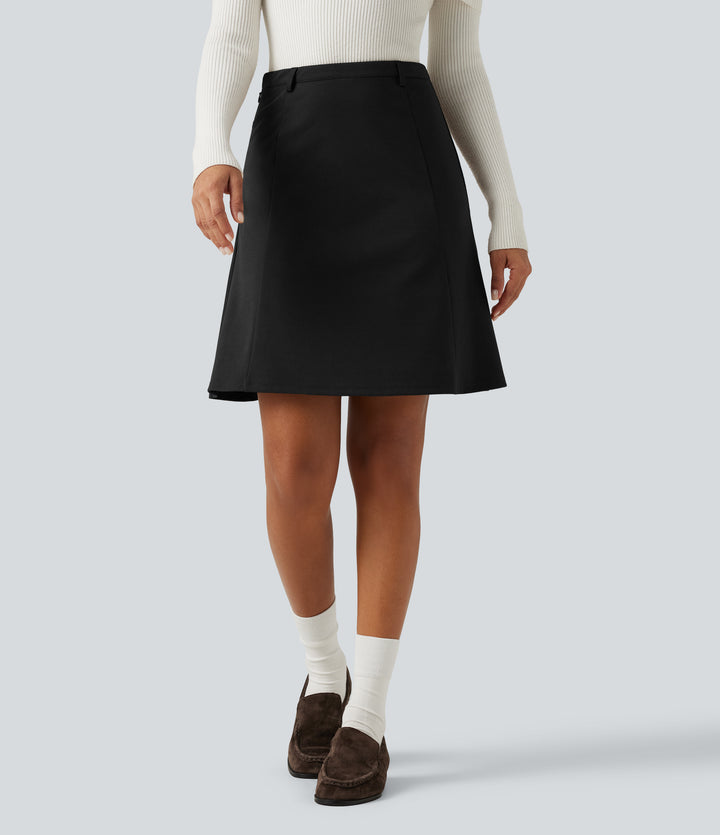 High Waisted A-Line Mini Work Skirt — Black — view 1