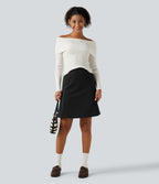High Waisted A-Line Mini Work Skirt — Black — view 4