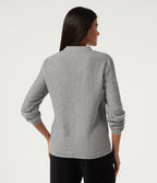 V Neck Long Sleeve Stripe Work Linen-Feel Blouse with Pocket — Light Black White Stripe — view 2