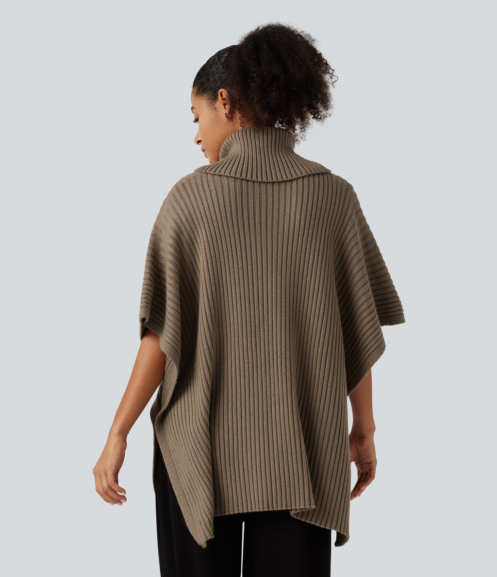 High Neck Batwing Half Sleeve Casual Jumper — Lead Gray — view 2
