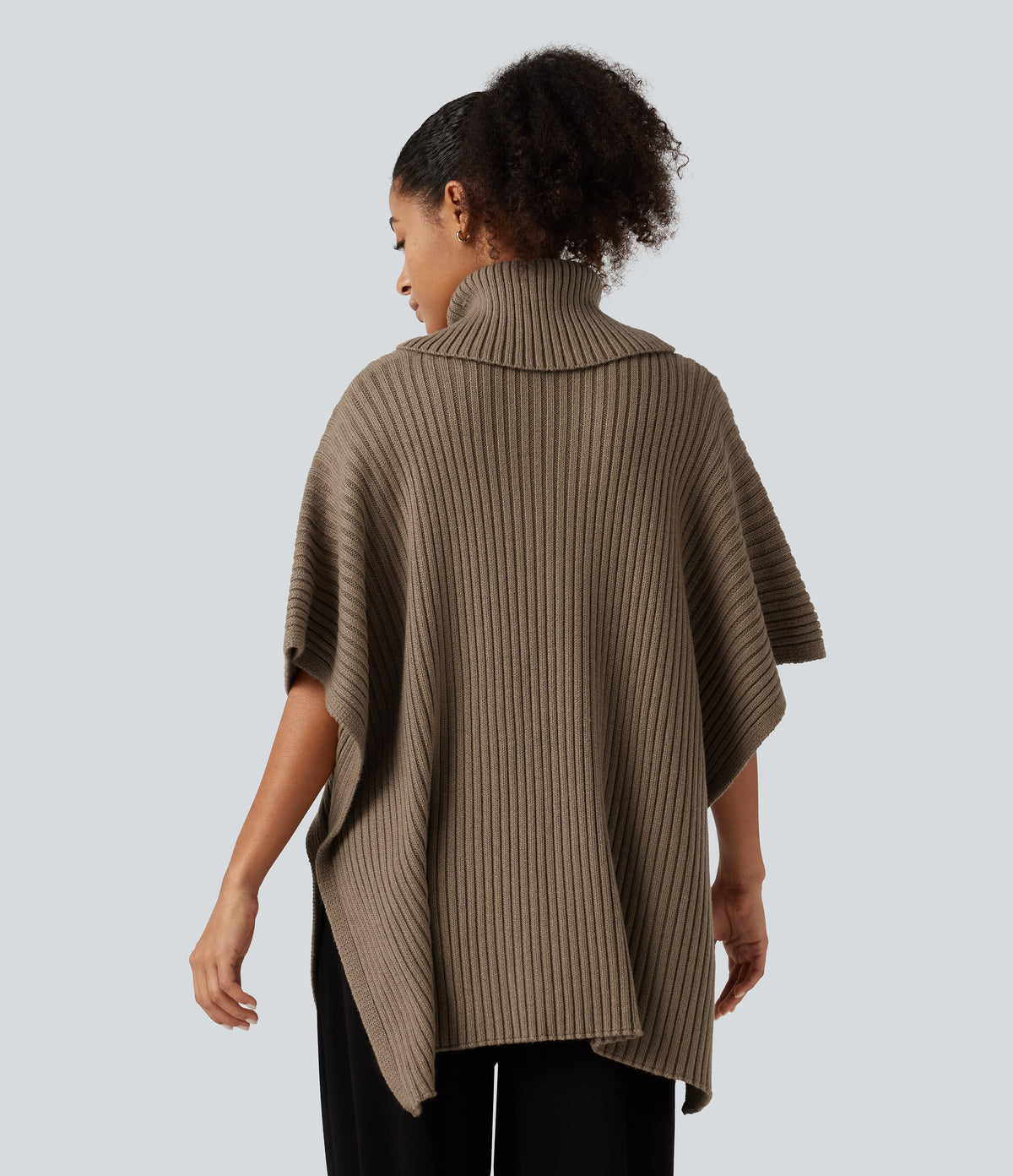 High Neck Batwing Half Sleeve Casual Jumper — Lead Gray — view 2