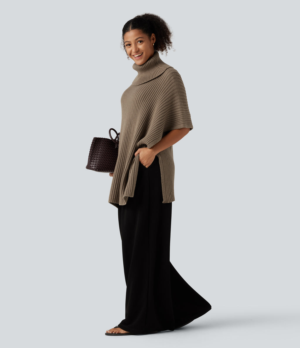 High Neck Batwing Half Sleeve Casual Jumper — Lead Gray — view 7