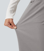 High Waisted Straight Leg Waffle Work Trousers with Pockets — Gull — view 7