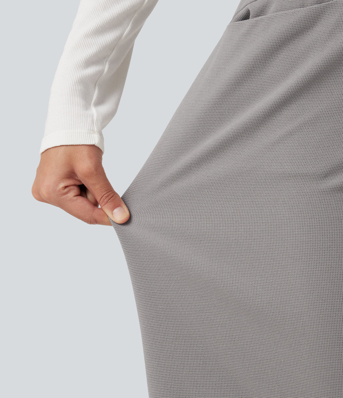 High Waisted Straight Leg Waffle Work Trousers with Pockets — Gull — view 7