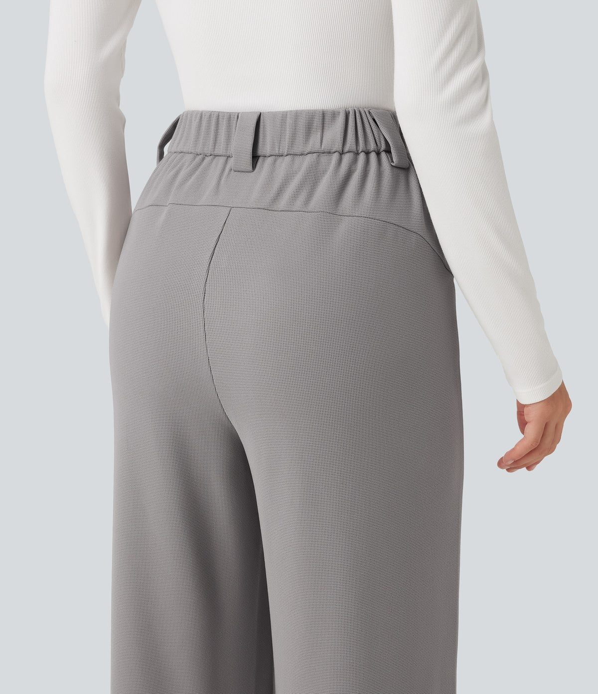 High Waisted Straight Leg Waffle Work Trousers with Pockets — Gull — view 5
