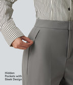 Wrinkle Recovery High Waisted Baggy Work Trousers with Pockets — Silent Storm — view 5