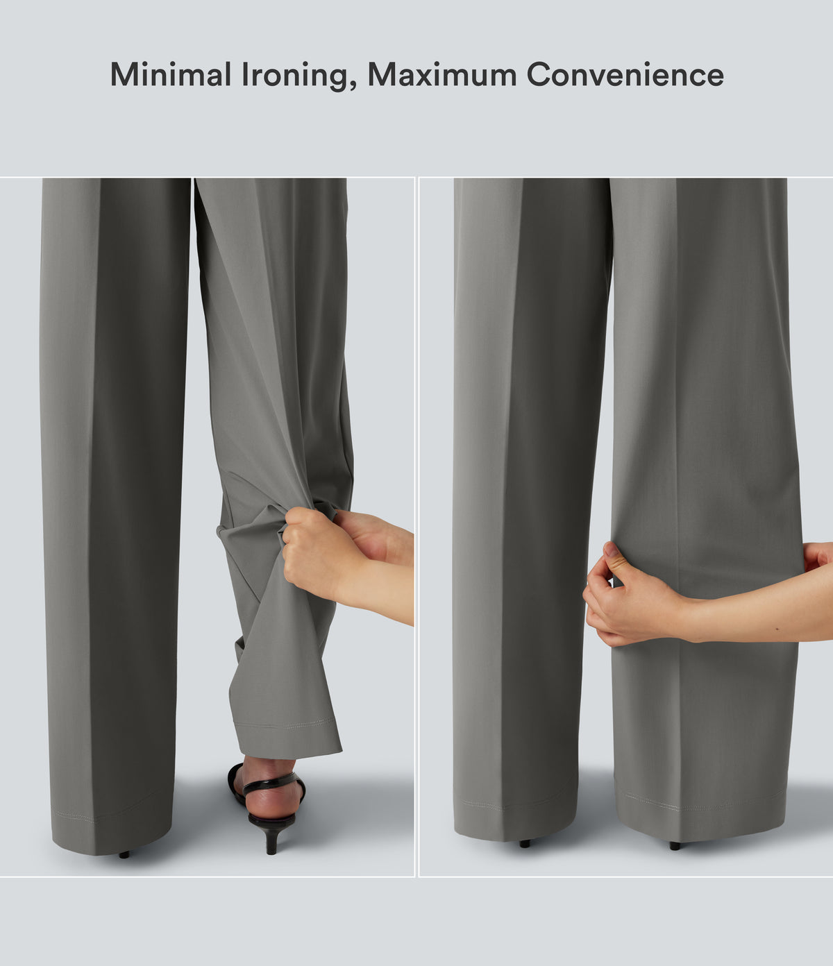 Wrinkle Recovery High Waisted Baggy Work Trousers with Pockets — Silent Storm — view 2