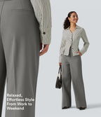 Wrinkle Recovery High Waisted Baggy Work Trousers with Pockets — Silent Storm — view 6