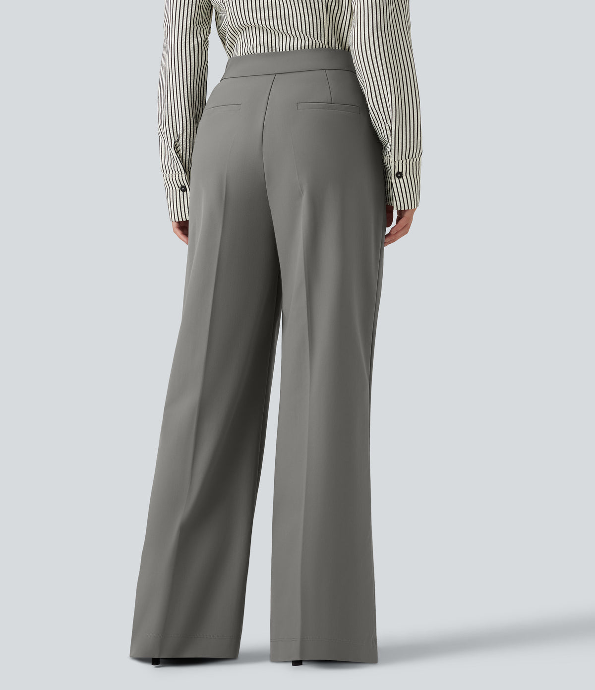 Wrinkle Recovery High Waisted Baggy Work Trousers with Pockets — Silent Storm — view 3
