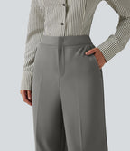 Wrinkle Recovery High Waisted Baggy Work Trousers with Pockets — Silent Storm — view 8