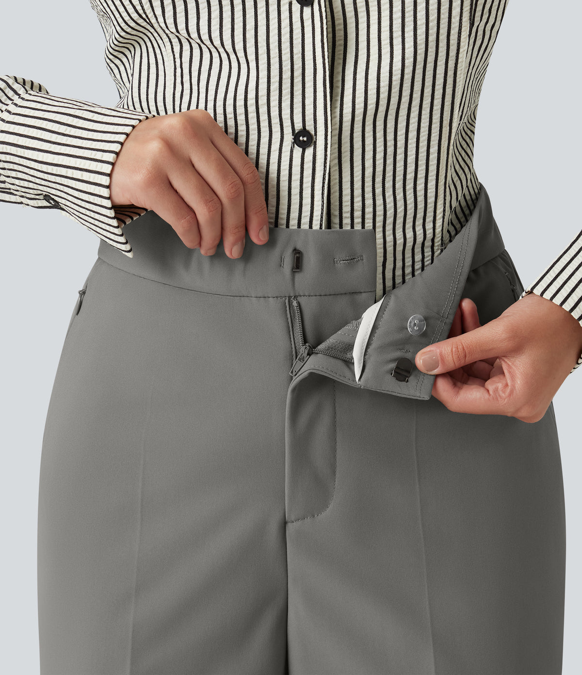 Wrinkle Recovery High Waisted Baggy Work Trousers with Pockets — Silent Storm — view 7