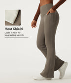 Heat High Waisted Bootcut Fleece Workout Leggings with Pockets — Dawn Brown — view 1