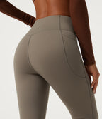 Heat High Waisted Bootcut Fleece Workout Leggings with Pockets — Dawn Brown — view 5