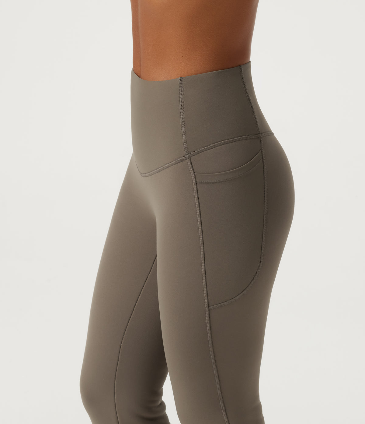 Heat High Waisted Bootcut Fleece Workout Leggings with Pockets — Dawn Brown — view 4