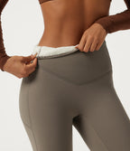 Heat High Waisted Bootcut Fleece Workout Leggings with Pockets — Dawn Brown — view 6