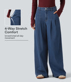 Mid Rise Wide Leg Casual Jeans with Pockets — Gulf Stream Blue Denim — view 1