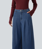 Mid Rise Wide Leg Casual Jeans with Pockets — Gulf Stream Blue Denim — view 5