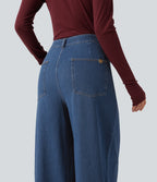 Mid Rise Wide Leg Casual Jeans with Pockets — Gulf Stream Blue Denim — view 4