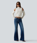 Mock Neck Cold Shoulder Long Sleeve Casual Sweatshirt — Mistline Stripe — view 6